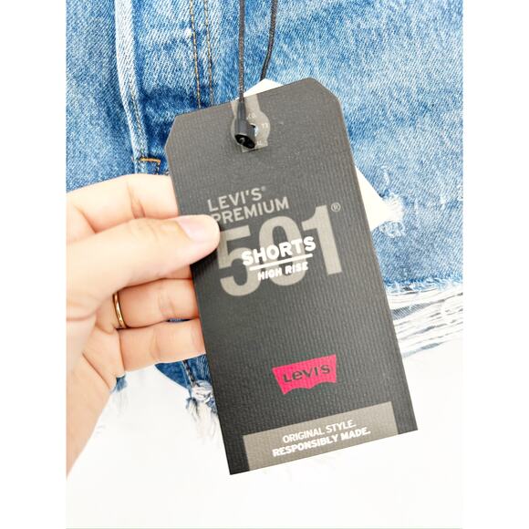 Levi’s 501 Original Blue High Rise Distressed Cut Off Denim Jean Shorts 27 NWT - Picture 3 of 7